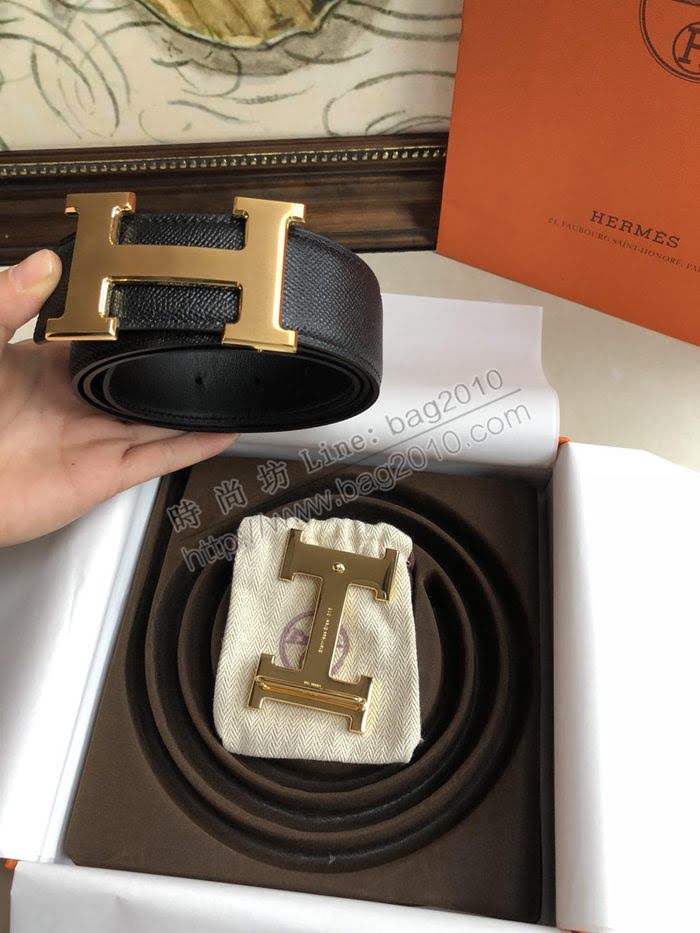 HERMES皮帶 愛馬仕原單 雙面用 原版皮手掌紋 金屬H大Logo 男士腰帶  hgh1973